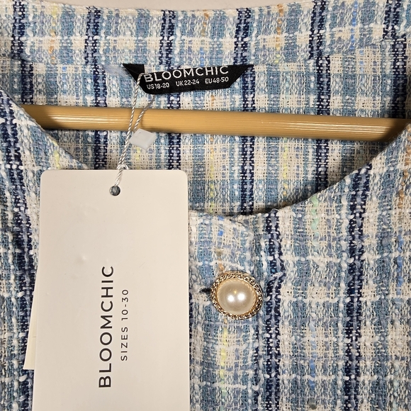 BloomChic Women's Blue Button Up Long Sleeve Blazer Jacket Plaid Top Size 18/20 - Picture 7 of 16